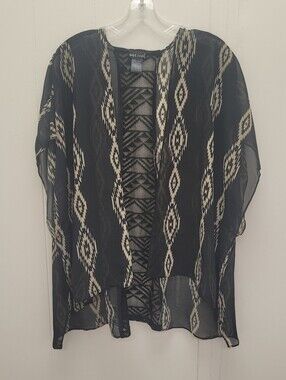 Wet Seal Black and Cream Aztec Sheer Kimono Cardigan